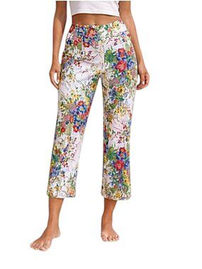 Jaki White Floral Pull On Stretch Cropped Pants Capris Size 16 NWT